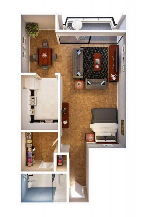 Floor plan for studio, 1 bath, 534 sqft